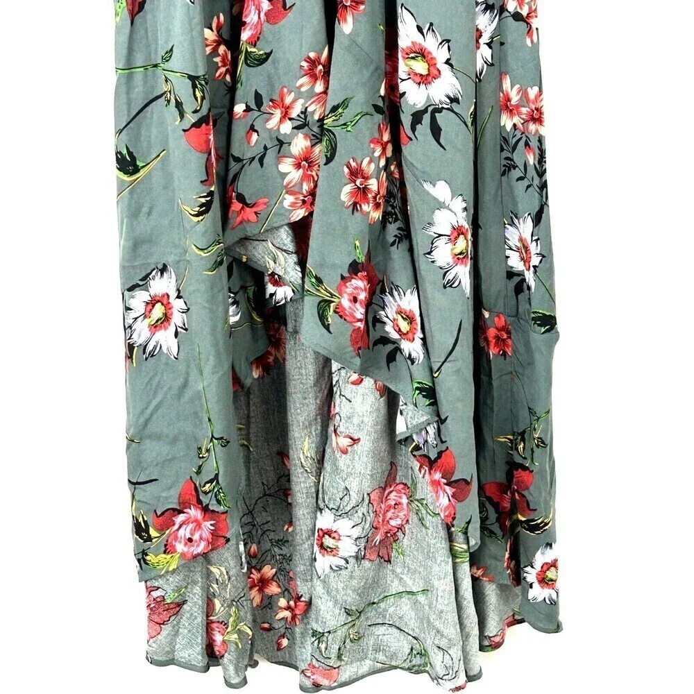 New KorMei Women M Maxi Dress Blue V Neck Short Sleeve Floral High Low Flowy R - Picture 7 of 13